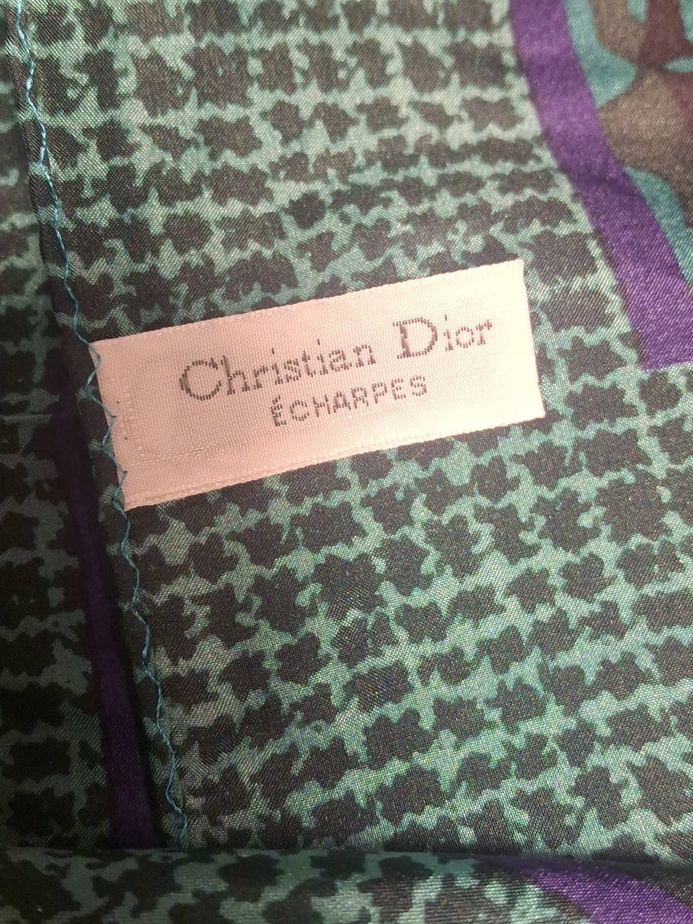Dior Green and Purple Silk Houndstooth Scarf - Picture 4 of 6